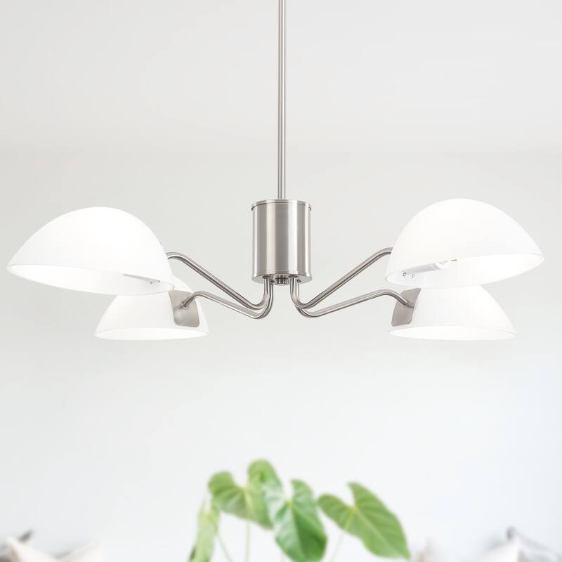 4-Light Hanging Island Linear Chandelier Lighting Fixture with Glass Shade for Dining Room Kitchen Island - Nickel