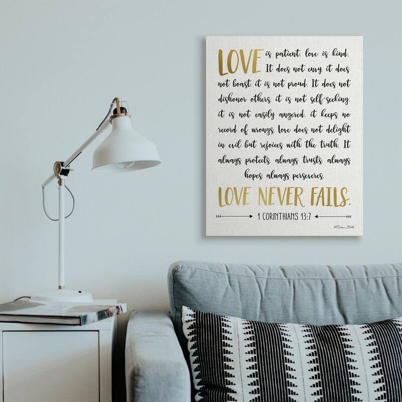 Stupell Love Is Patient Psalm Faith Based Word Design Canvas Wall Art - Black
