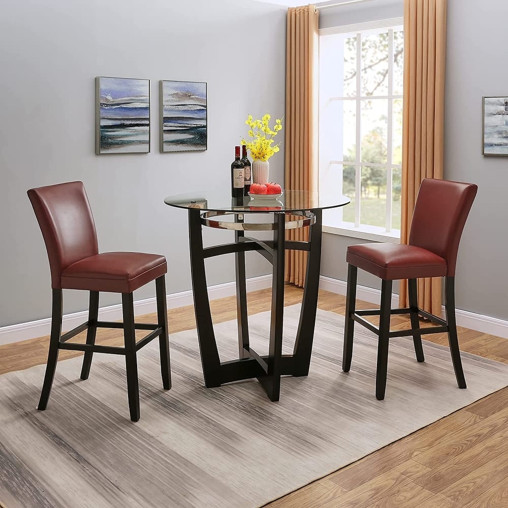 Bar Stools with Back Set of 2, Faux Leather Counter Height Bar Stools