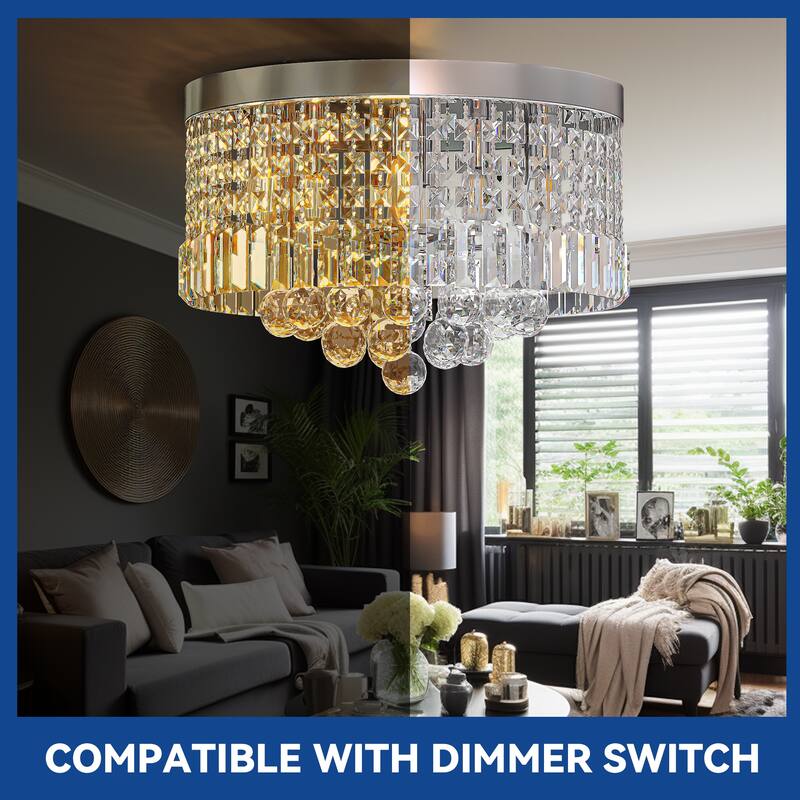 Moasis 19.6" Crystal Chandelier 9-Light Flush Mount K9 Crystal Chandelier Compact Stylish LED Ceiling Light