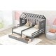 preview thumbnail 3 of 7, Gray Twin Size Pine Wood House Platform Beds with Roof, Window, and Two Storage Drawers