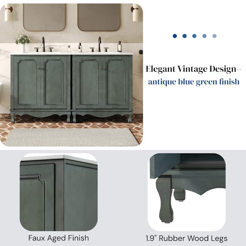30-Inch Vintage Bathroom Vanity, Rectangle Ceramic Sink, 2 Doors, Solid Wood Legs and Adjustable Shelves