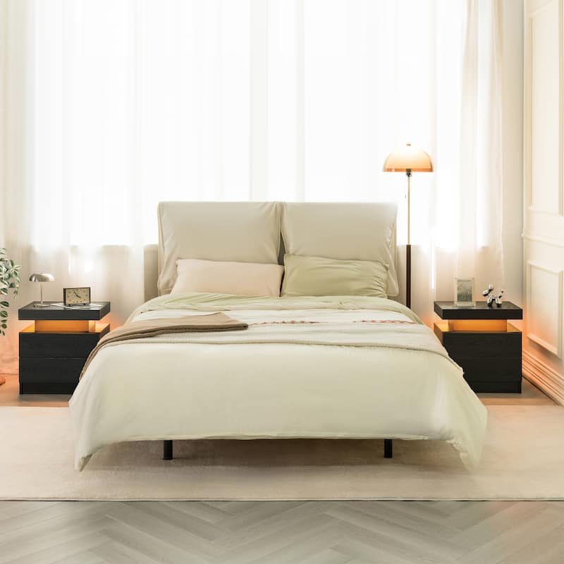 GDF Studio - Avalon Modern LED Nightstand with Dual Drawers and Open Storage Shelf