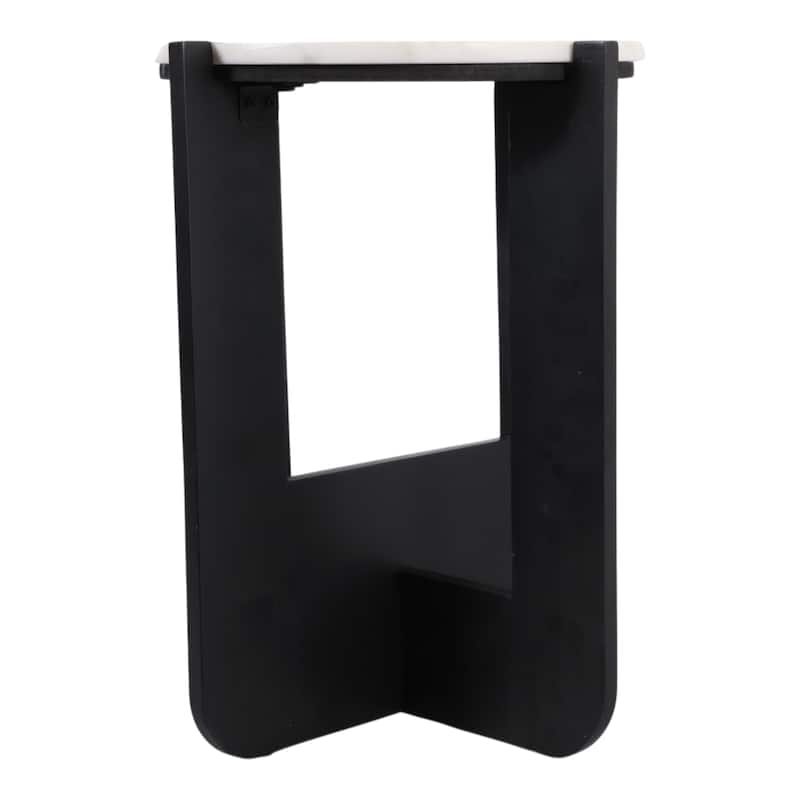 Marble Wood Accent Table Round Top Frame Modern - 20" White Black - 16" x 16" x 19.75"
