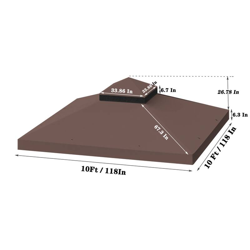 10x10 Ft Outdoor Patio Gazebo Replacement Canopy, Double Tiered Roof Cover