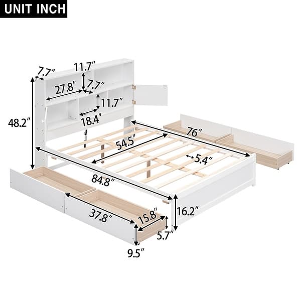 dimension image slide 0 of 2, Full Size Platform Bed with Storage Headboard, Charging Station and 4-Drawers, Grey