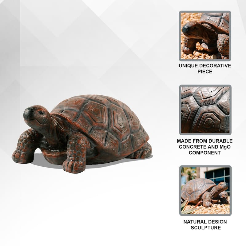 XBrand Brown and Black Concrete/MgO Walking Turtle Statue, Indoor or Outdoor Décor, Garden Décor, Turtle Statuary