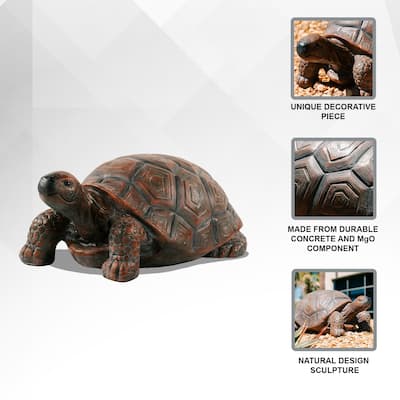XBrand Brown and Black Concrete/MgO Walking Turtle Statue, Indoor or Outdoor Décor, Garden Décor, Turtle Statuary