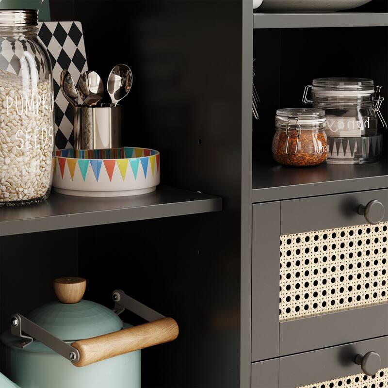 Rattan Buffet Cabinet with Adjustable Shelf, Sideboard with Drawers for Living Room, Kitchen, Entryway