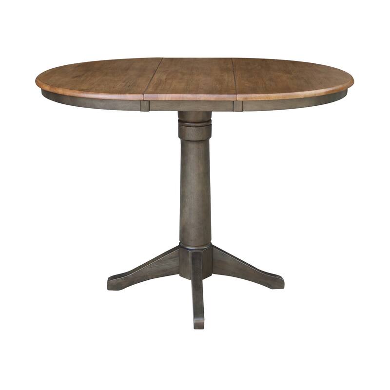 36" Round Top Pedestal Table with 12" leaf - 36.1"H - Counter Height in Hickory and Washed Coal