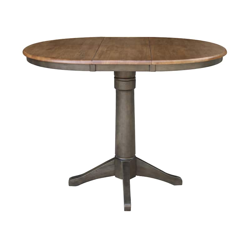 36" Round Wood Extension Dining Table with 2 Counter Height Bar Stools - N/A