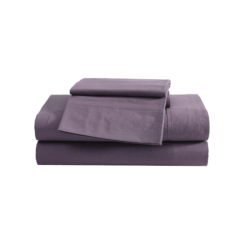 Eddie Bauer Brushed Percale Solid Cotton Sheet Set - King - Purple