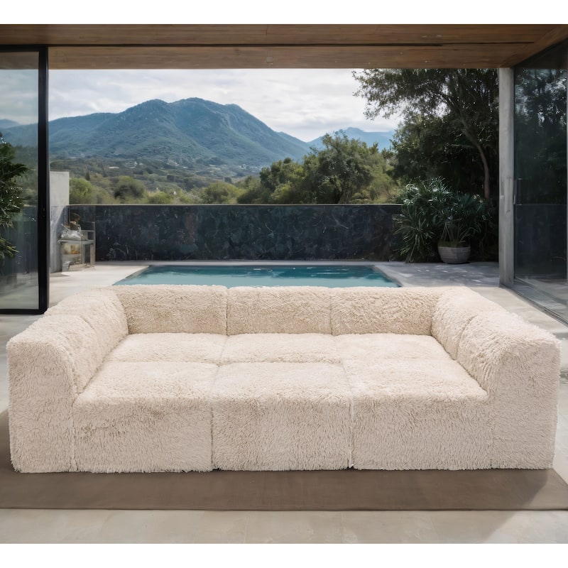 Furniture of America Ylena Modern 6-Piece Faux Fur Foam Modular Compressed Sofa Bed - Sand