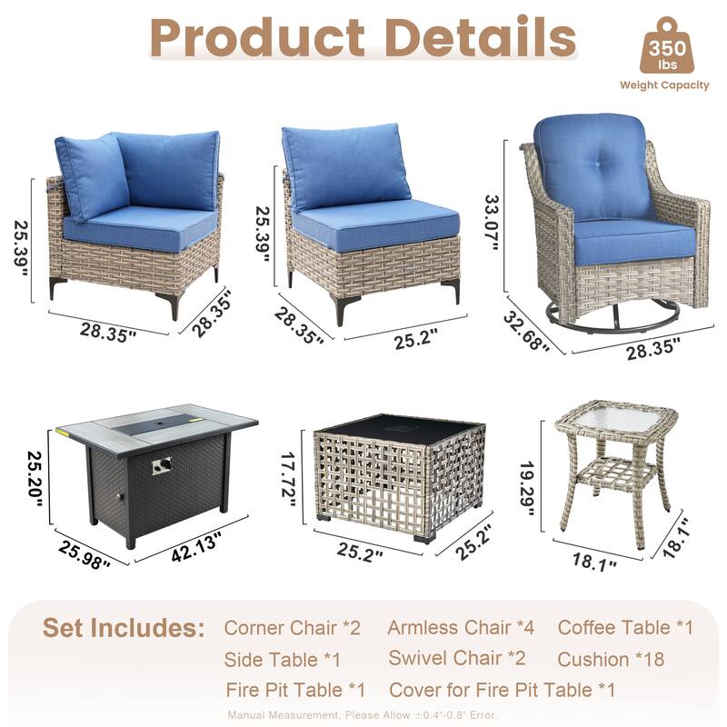 XIZZI 11-piece Patio Rattan Wicker Furniture Set with Fire Pit Table
