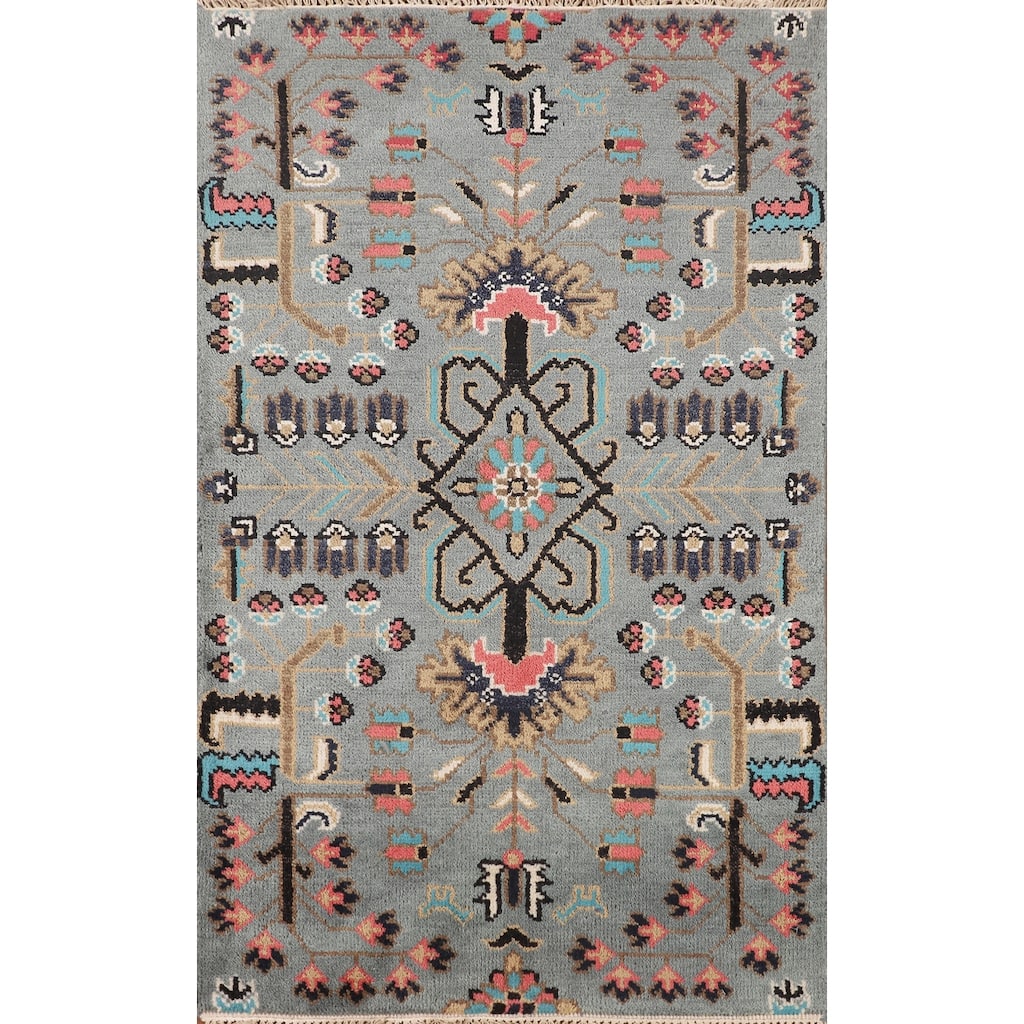 Gray Ziegler Indian Foyer Rug Handmade Wool Carpet - 3'1"x 4'11"
