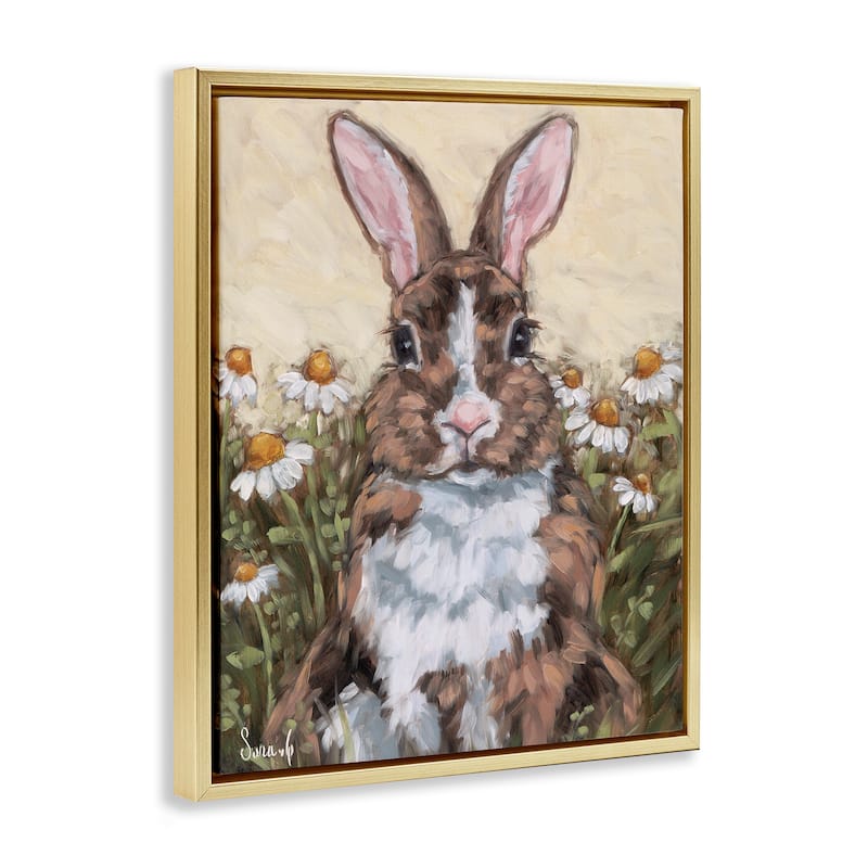 Stupell Rabbit Portrait with Daisies Framed Floater Canvas Wall Art Design By Sara G. Designs