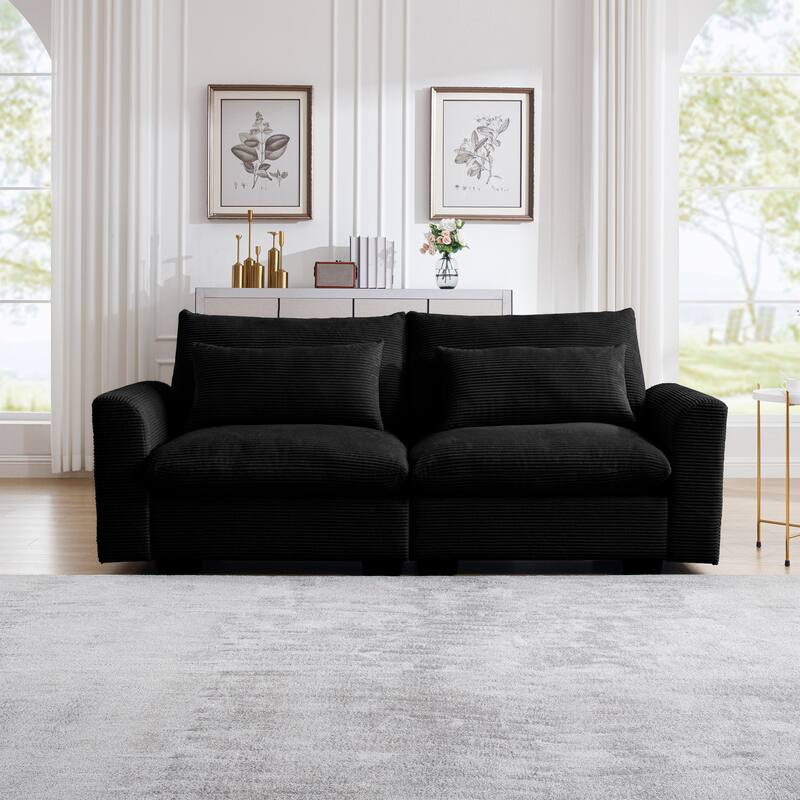 GDFStudio - Windsor Corduroy 2 Seater Sofa with Armrests - Black