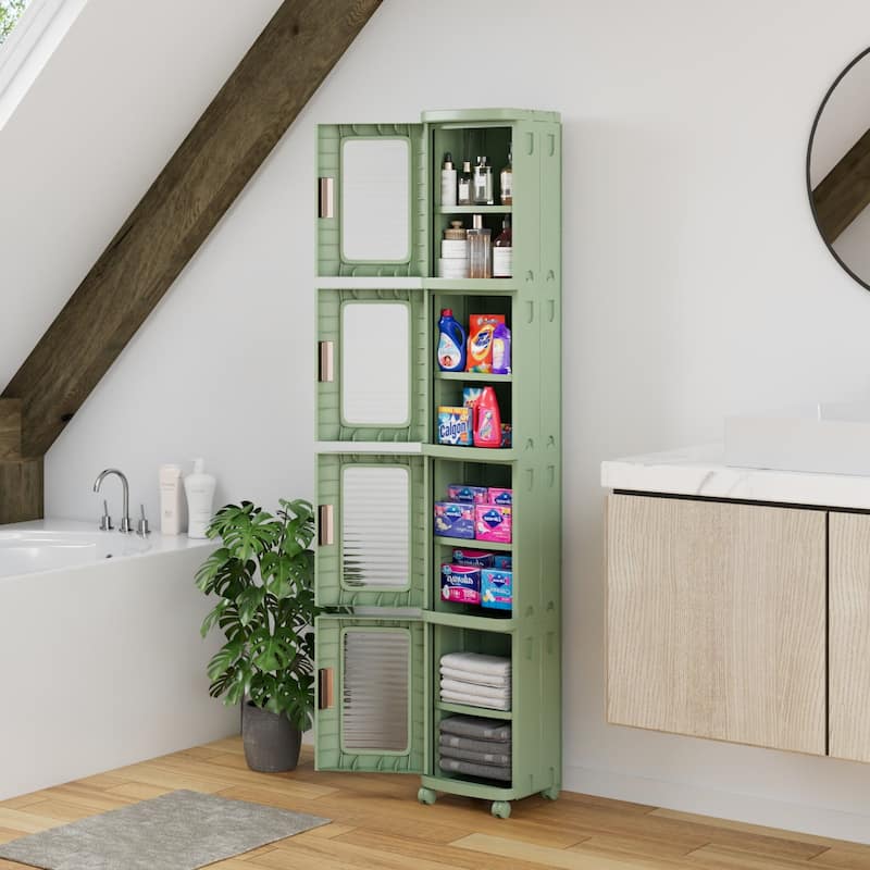 Javlergo 65" Narrow Tall Storage Bin 4 Tier Foldable Kitchen Storage Cabinet Organizer Freestanding Kitchen Pantry