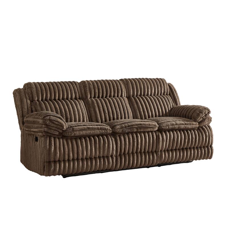 Roundhill Furniture Ardello 2-Piece Reclining Sofa Set, Corduroy Upholstery with Built-In Power Center, Chocolate