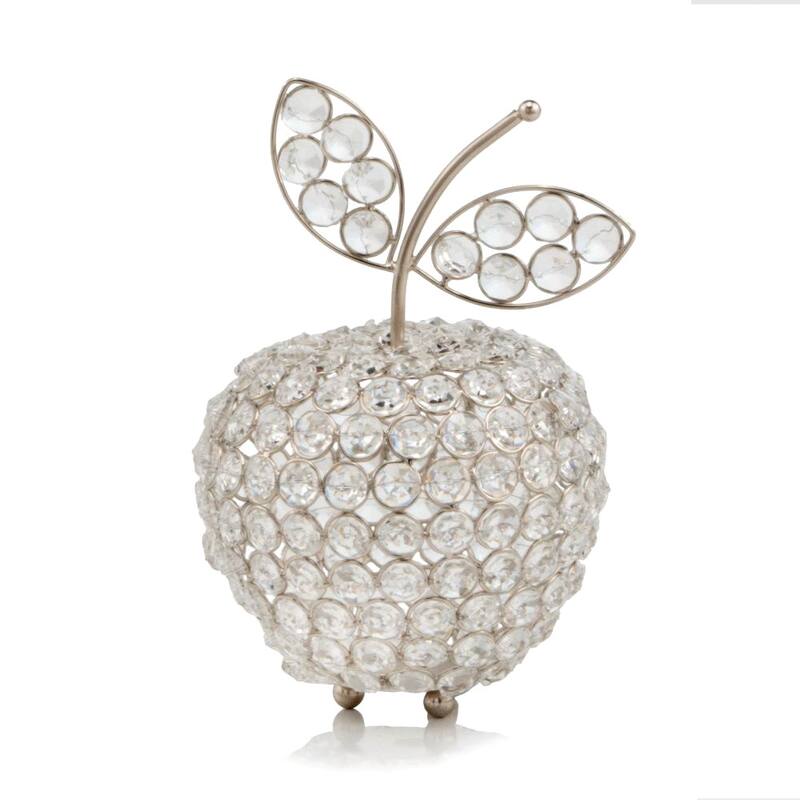 HomeRoots 8" Silver and Faux Crystal Decorative Apple Tabletop Sculpture - 5.5' X '8' X '5.5