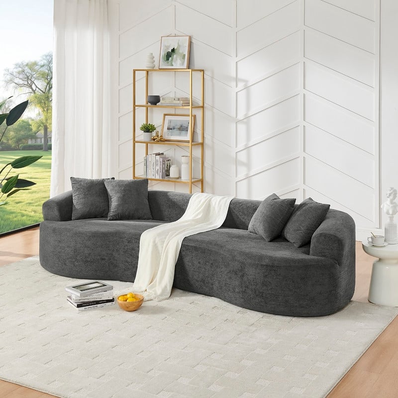 Modern Cloud 4-Seater Sectional Curved Sofa, Minimalist Compression Living Room Couch, No Assembly Needed