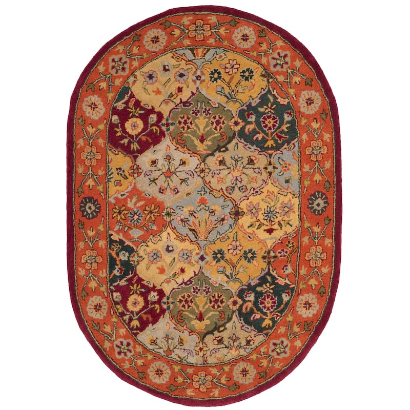 SAFAVIEH Handmade Heritage Square Knot Traditional Oriental Wool Rug - 4'6" x 6'6" Oval - Multi/Red