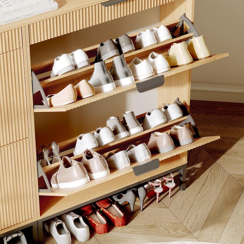 Slim Shoe Cabinet with 2 Flip Drawers & Top Drawer