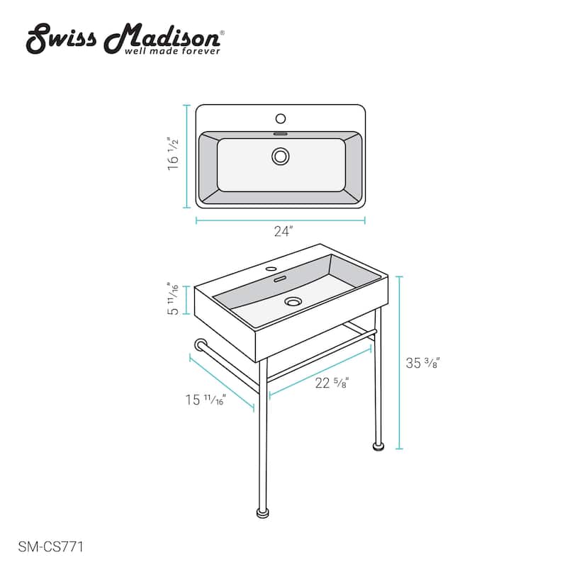 Claire 24" Console Sink White Basin Black Legs