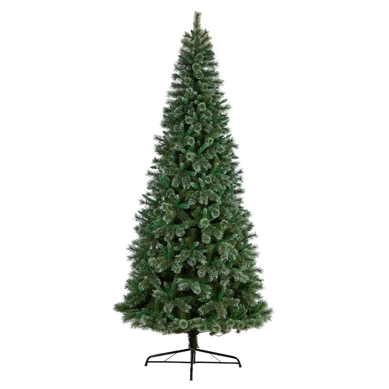 10 Ft Artificial Christmas Tree with Clear Lights - Slim Pine Holiday Decor - Green - 120