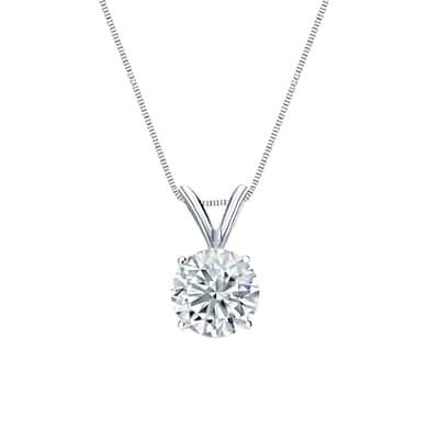Auriya 18-karat Gold 0.75ctw Round Solitaire Lab Grown Diamond Necklace 4-Prong Basket (H-I VS) - 0.75