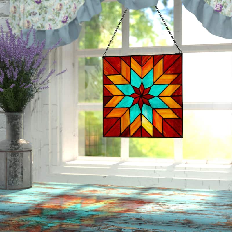 River of Goods Bold Geometric Floral River of Goods Stained Glass Window Panel - 12" x 0.25" x 12"