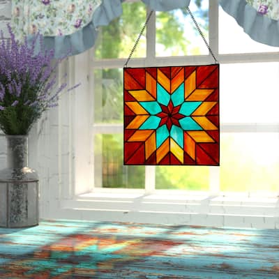 River of Goods Bold Geometric Floral River of Goods Stained Glass Window Panel - 12" x 0.25" x 12"