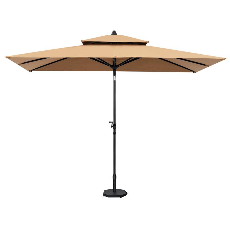 10 x 6.5 FT Double Top Patio Market Umbrella with Weighted Base with Wheels