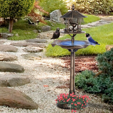 Outsunny 3-in-1 Resin Free Standing Garden Pedestal Bird Bath Bowl Feeder Planter - Bronze