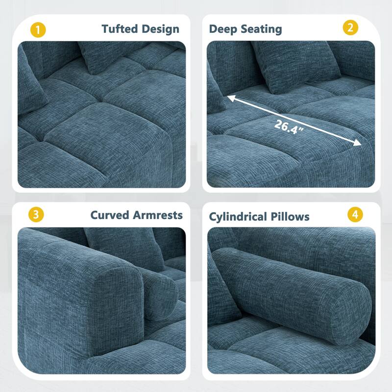 101.2" Chenille Modular Sectional Sofa with Deep Seating, Foam