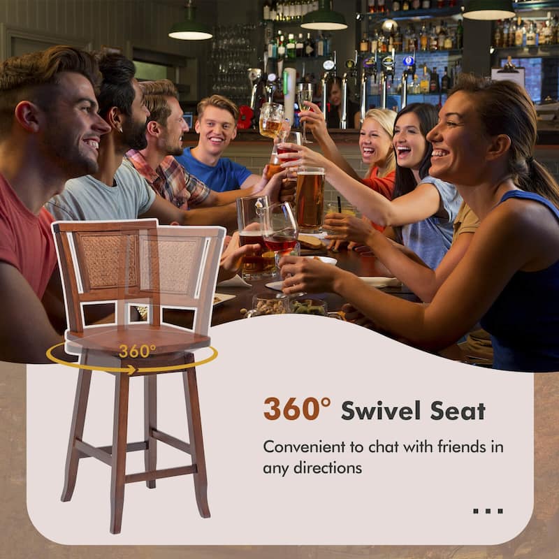 24.5" Kitchen Bar Stool Set of 2 with Rubber Wood Frame Wide Seat and Adjustable Footrests - 16.5" x 18.5" x 39"