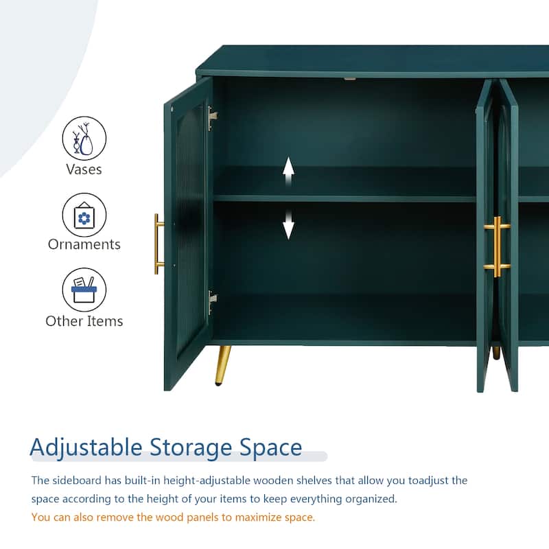 Navy Blue Wood Storage Cabinet with Adjustable Shelves - Sleek Design for Living Room.