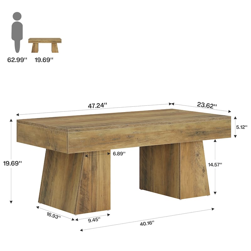 47 Inches Rustic Wooden Rectangular Accent Center Tables