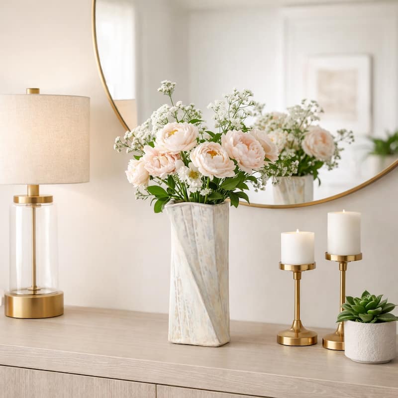 Decorative Vase - Ivory Ceramic Twist Design - 9.0"