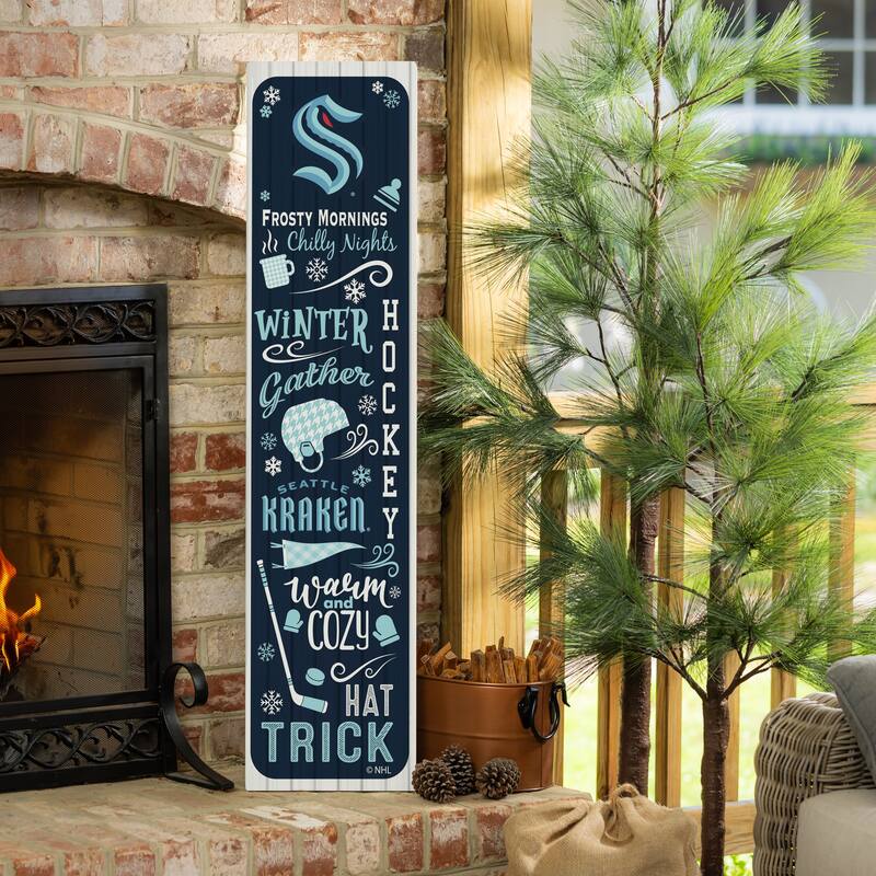 47" Double Sided Seasonal Porch Leaner, Seattle Kraken - 47" x 11.25" - Winter