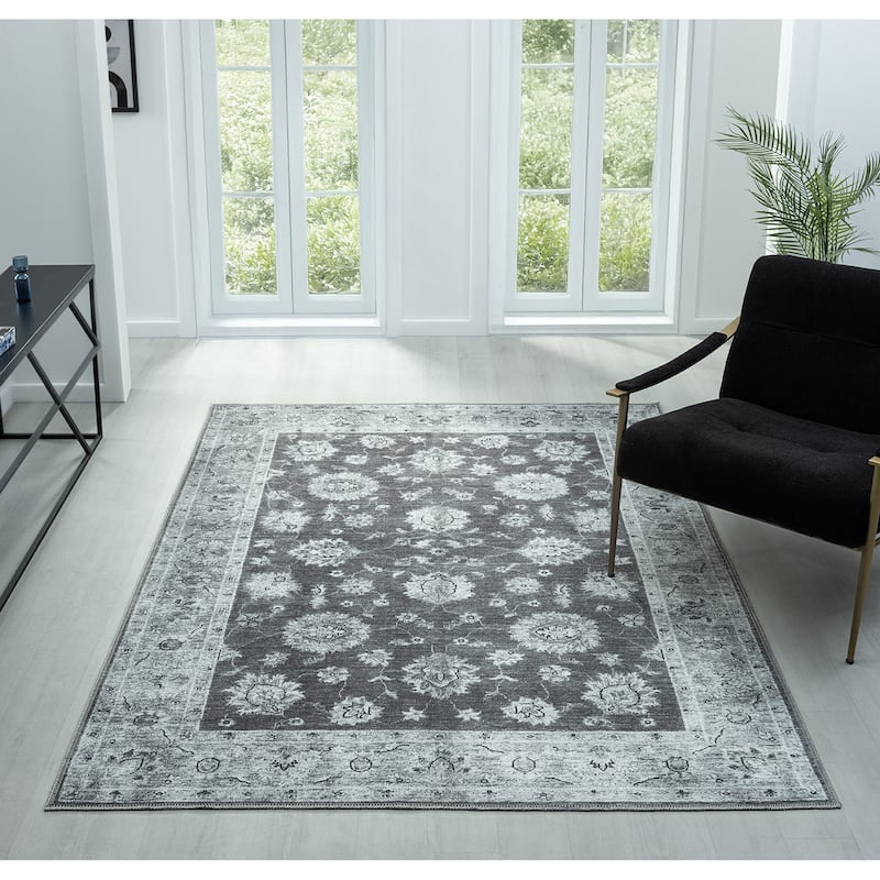 Legacy Petra Traditional Bordered Washable Area Rug - 5'3" x 7'3" - Grey - Rectangle