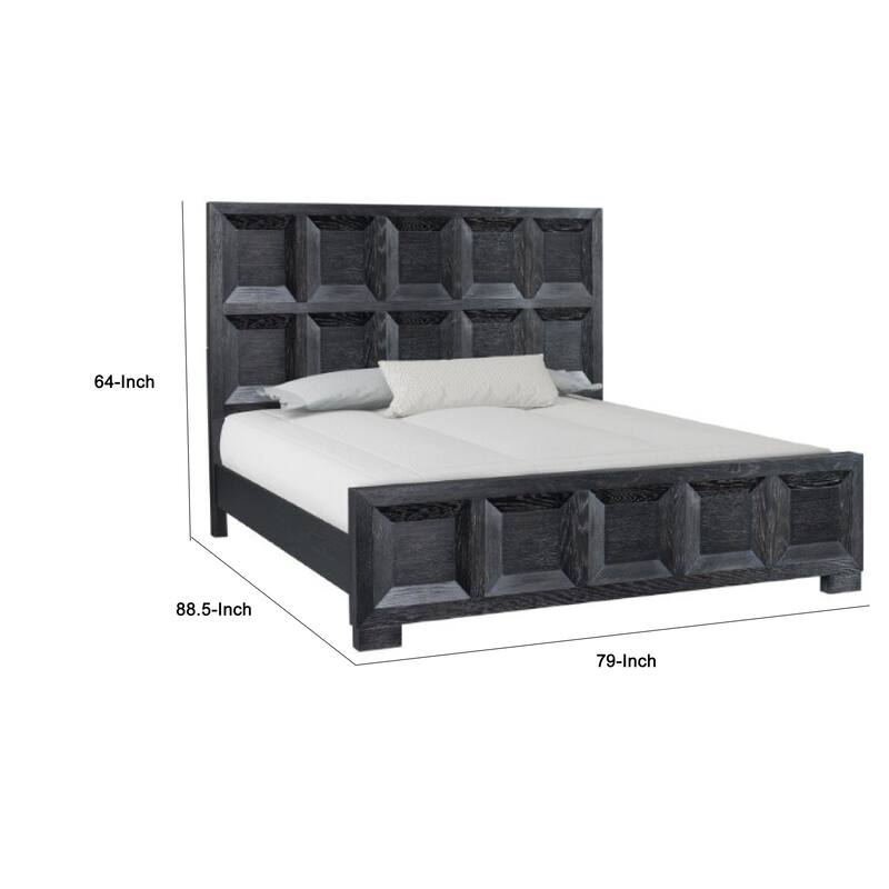 Kizie King Bed, Classic Recessed Panel, Weathered Black Solid Wood
