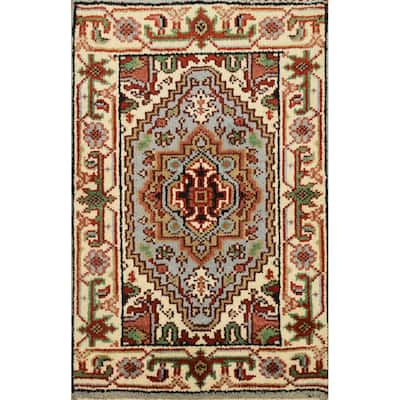 Hand Knotted Oriental 100% Wool Carpet Traditional Medallion Navy Blue & Blues Heriz (serapi) Area Rug - 3' 0'' X 2' 0''