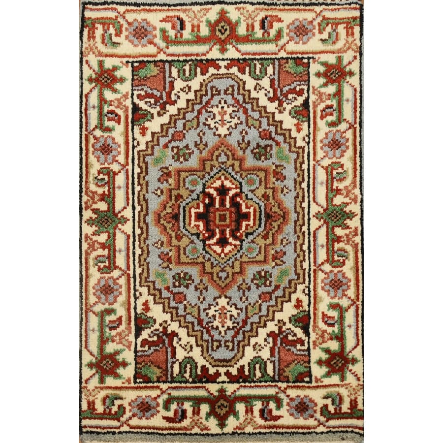 Hand Knotted Oriental 100% Wool Carpet Traditional Medallion Navy Blue & Blues Heriz (serapi) Area Rug - 3' 0'' X 2' 0''
