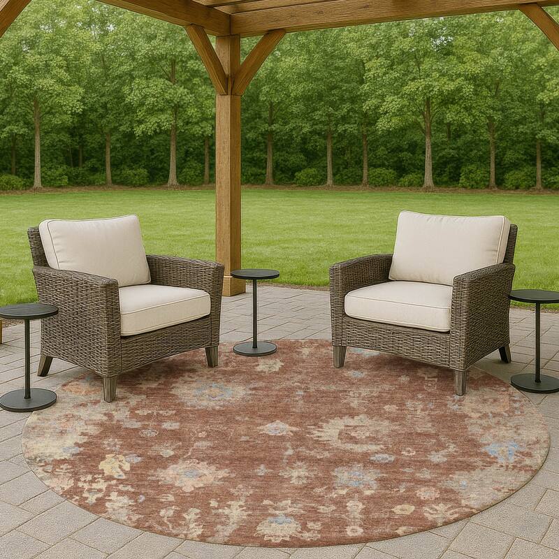 Machine Washable Indoor/ Outdoor Vintage Traditional Chantille Rug - Paprika - 8' x 8'