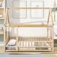 preview thumbnail 17 of 71, Floor Wooden Bed with House Roof and Fence Guardrails for Kids' Bedroom