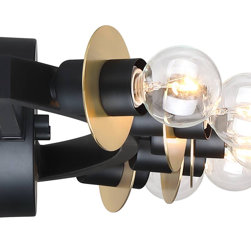 Harmoni 24.25 in. 5-Light Matte Black Vanity Light with Brushed Gold Disk Accents for Bathrooms