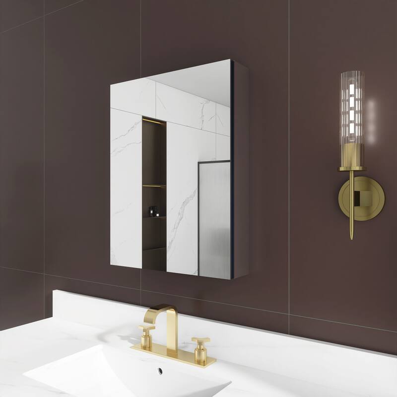 Rectangular Aluminum Recessed Mount/Surface Mount Medicine Cabinet with Mirror and Adjustable shelves