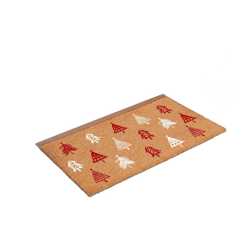 HomeRoots 24" X 36" Brown Red And White Christmas Trees Outdoor Coir Door Mat - 24.00' X '36.00