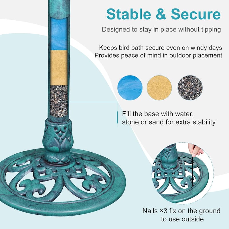 Javlergo 28" Pedestal Outdoor Bird Bath for Outside Vintage Bronze Polyresin Lightweight Antique